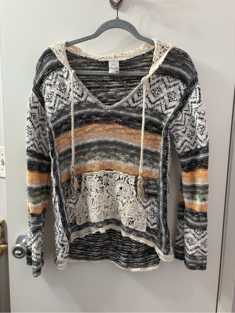 American Rag Boho Stripe Lace-Knit Pullover M